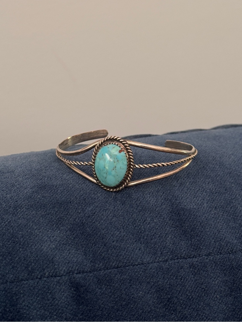 Native American SterlingSilver Turquoise Sign Cuff bracelet